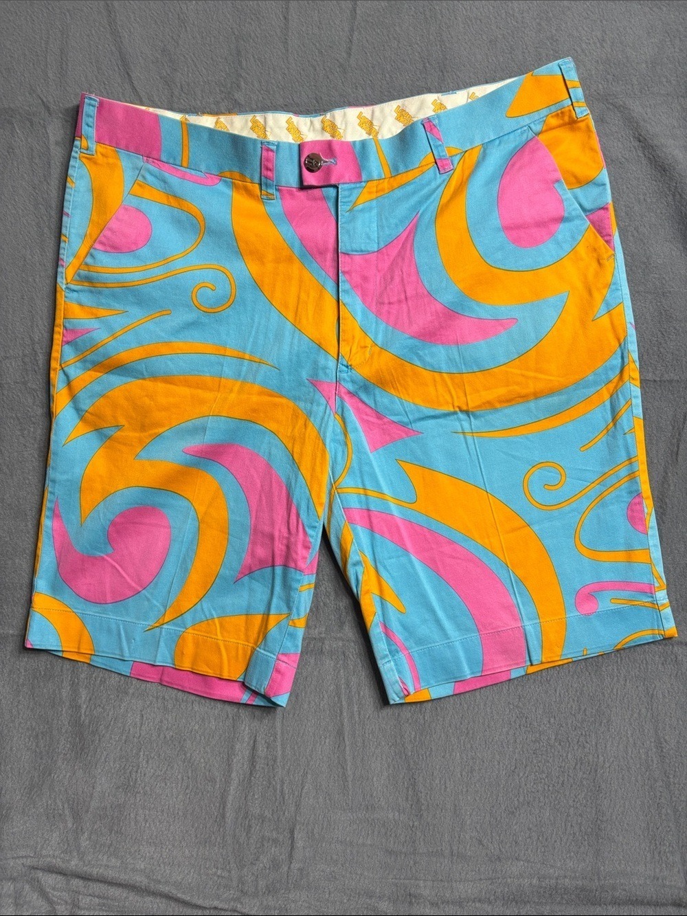 Loudmouth Psychedelic Swirl Retro Print Flat Front Golf Shorts